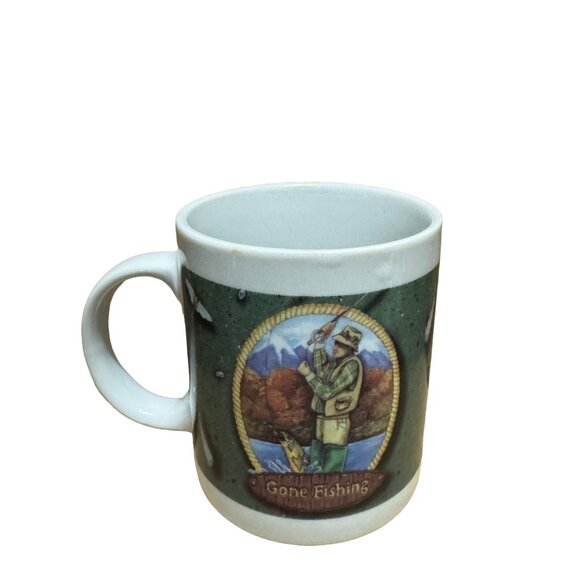 Vintage Stoneware Gone Fishing Coffee Mug - Picture 2 of 4